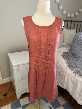 Free People Dusty Rose Sleeveless Button-Front Linen Blend Dress Size Medium